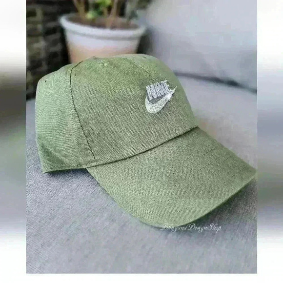 Green Nike Hat H86 Cotton Adjustable Baseball Cap made with Swarovski Crystals main image 4